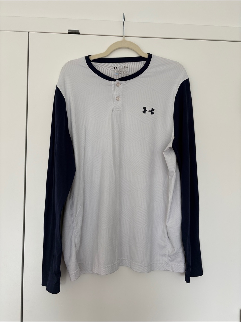 Under Armour White and Navy Long-Sleeve Henley Shirt